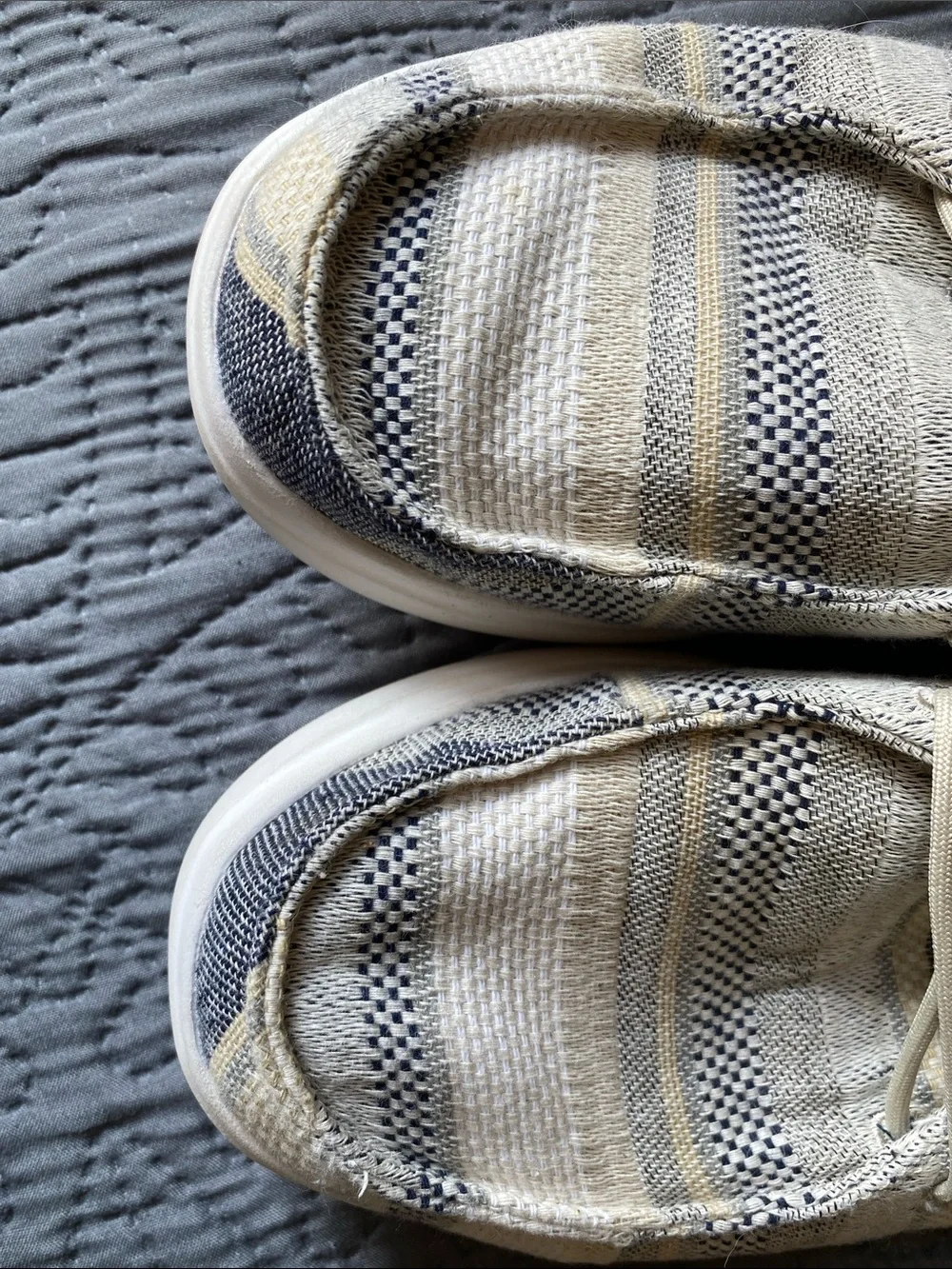 Skechers BOBS Beige Striped Canvas Slip-On Sneakers